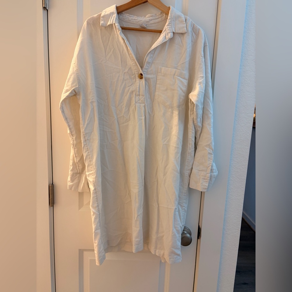White linen blend dress